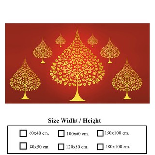 ภาพติดผนัง ลายต้นโพธิ์สีทองพื้นแดง (กาวในตัว)