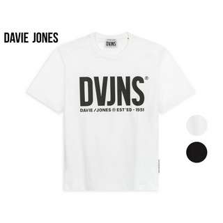 DAVIE JONES เสื้อยืดโอเวอร์ไซส์ พิมพ์ลาย สีขาว สีดำ Logo Print Oversize T-Shirt in white black LG0045WH BK