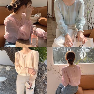 cpjgirlxx  |  Karen  blouse - 3colors เสื้อซีทรู แขนตุ๊กตา เกาหลี