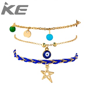 Simple braided rope alloy star circle eye multi-anklet for girls for women low price