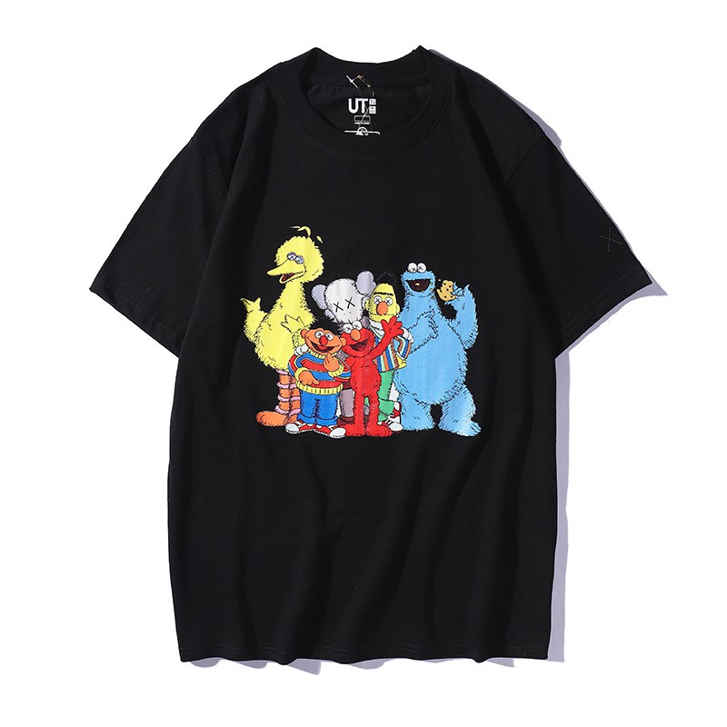 sesame-street-x-kawsx-uniqlo-เสื้อยืดลําลองสําหรับผู้ชายผู้หญิงแขนสั้นพิมพ์ลาย-danliuwenzhoujielun