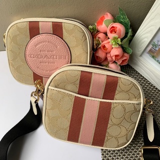 🎀 (สด-ผ่อน) COACH 7057  MINI DEMPSEY CAMERA BAG IN SIGNATURE JACQUARD WITH STRIPE AND COACH PATCH