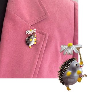 ตลก เม่น ถือ ดอกไม้ เข็มกลัด Pin สุภาพสตรี สัตว์ ปาร์ตี้ สํานักงาน พักผ่อน เข็มกลัด Pin ของขวัญ