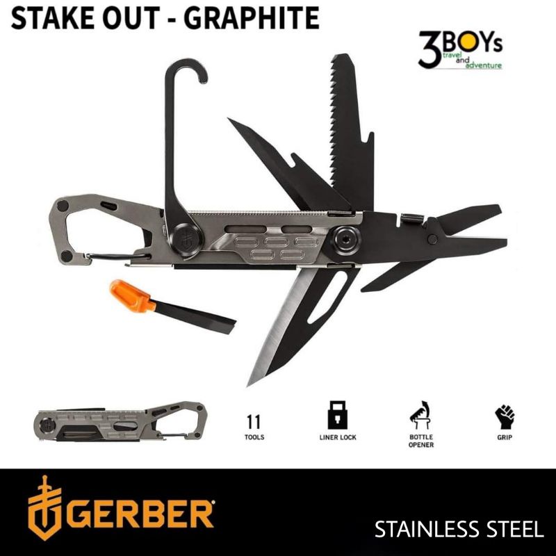 gerber-รุ่นstake-out-เครื่องมืออเนกประสงค์-ใบมีดล็อกได้-เหมาะพกติดตัว-ตั้งแค้มป์เดินป่า-เล็กกระทัดรัด-น้ำหนักเบา