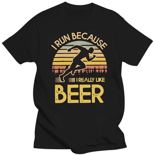 เสื้อยืดแขนสั้นลําลอง ผ้าฝ้าย พิมพ์ลาย I Run Because I Really Like Beer สไตล์วินเทจ สําหรับผู้ชาย