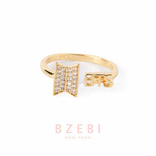 BZEBI แหวน BTS ทอง เพชร cz สแตนเลส ring ผู้หญิง ไม่ลอกไม่ดํา เครื่องประดับทองคํา 18K สําหรับผู้หญิง 900R