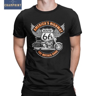 เสื้อยืดแขนสั้น คอกลม ผ้าฝ้าย 100% พิมพ์ลาย Americas Highway Route 66 สําหรับผู้ชาย