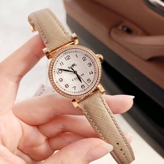 (ผ่อน0%) นาฬิกา Coach Womens Madison Beige Leather Strap Glitz Watch 14503394 สายหนังแท้สีเบจ หน้าปัดล้อมคริสตัล32 มม.