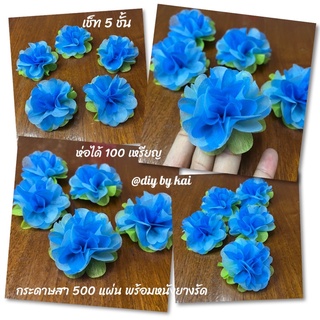 กระดาษสาห่อเหรียญ ดอกไฮเดรนเยียสีฟ้าอ่อนฟ้าเข้ม เช็ท 5 ชั้น ห่อได้ 100 เหรียญ (กระดาษสา 500 แผ่นพร้อมหนังยางรัด)