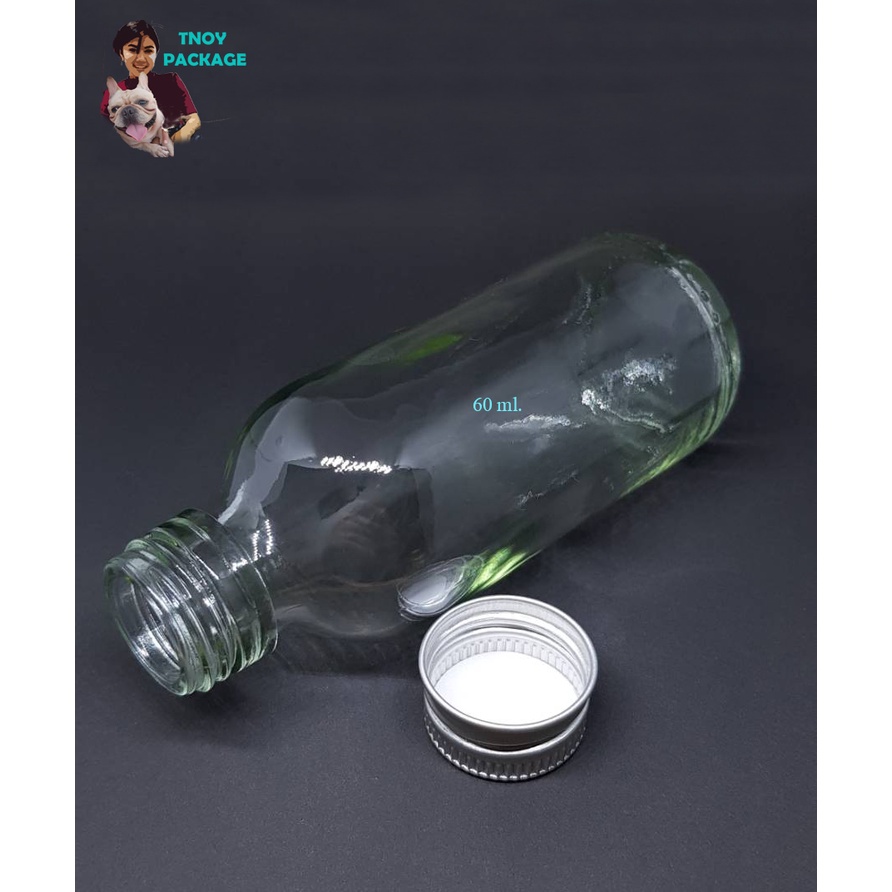 ขวด-60-มล-12ใบ-ขวดแก้ว-60ml-ขวดแก้วสีชา-ใส-60cc-ฝาโลหะเงิน-22mm