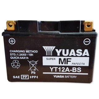YUASA แบตเตอรี่แห้ง (แยกน้ำ) รหัส YT12A-BS สำหรับ ER6N(ปี2012), NINJA-650 (2012-ปัจจุบัน) (นำเข้าจากญี่ปุ่น)