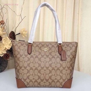 (แท้ 💯%‼) COACH ZIP TOP TOTE IN SIGNATURE CANVAS