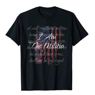 เสื้อยืดผ้าฝ้ายพิมพ์ลายขายดี เสื้อยืดผ้าฝ้าย พิมพ์ลายธงอเมริกัน I Am The Militia Pro 2nd Amendment Proud สําหรับผู้ชาย