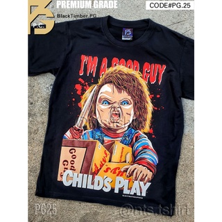 เสื้อยืดผ้าฝ้ายพรีเมี่ยม PG 25 CHUCKY Childs Play T-shirt เสื้อยืด เสื้อดำ movie สกรีนแน่น ผ้าหนานุ่ม ไม่หดไม่ย้วย Blac