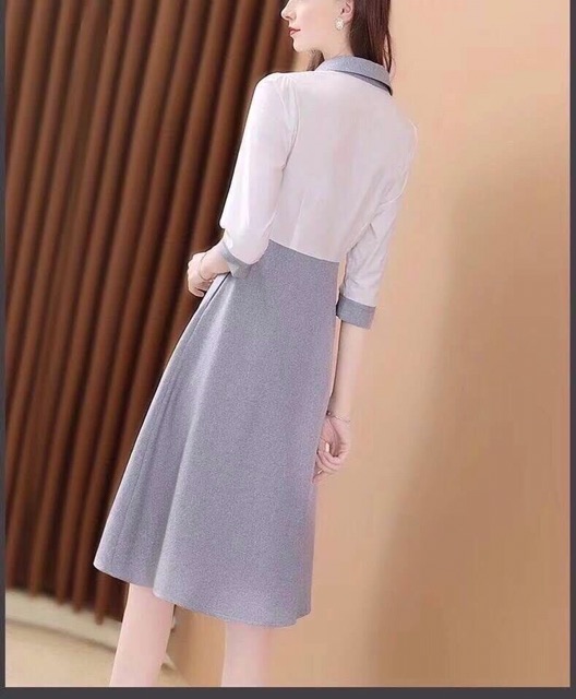 2muay-fashion-เดรสแฟชั่น-เดรสทำงาน-simple-shirt-dress-รุ่นffshirt-สีเทาขาว-size-m