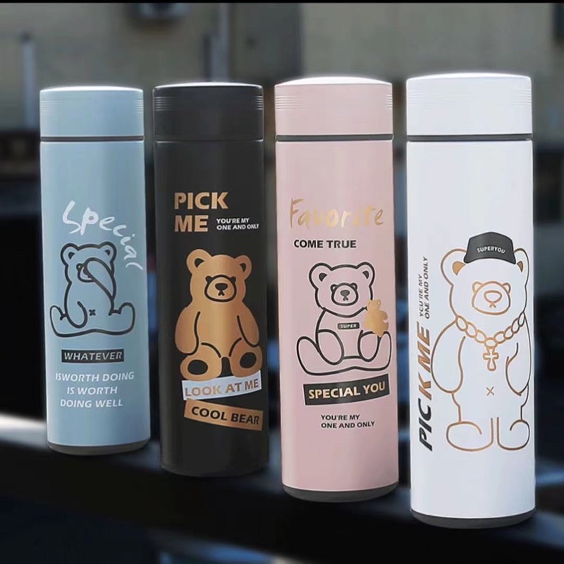 พร้อมส่ง-กระบอกน้ำลายหมีมาใหม่2021-กระบอกน้ำเก็บความร้อน-เย็น-กระติกสีน่ารัก-ความจุ450ml
