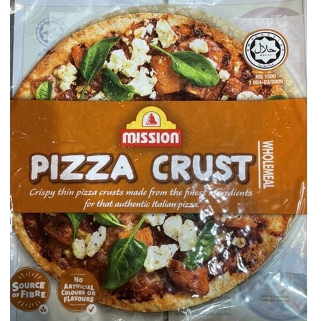 Mission Pizza Crust Wholemeal 300g.แผ่นแป้งสาลีสำเร็จรูปสำหรับทำพิซซ่า