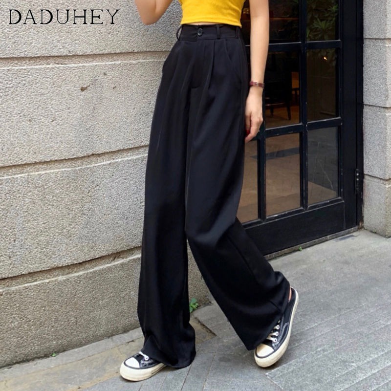 daduhey-black-summer-korean-style-thin-casual-loose-all-match-trendy-wide-leg-straight-slim-fit-womens-pants