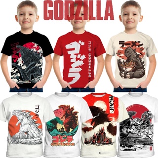 เสื้อยืดแขนสั้นลําลอง คอกลม พิมพ์ลายการ์ตูน Godzilla King of Monsters แฟชั่นฤดูร้อน สําหรับเด็ก อายุ 3-13 ปี