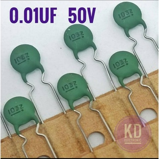 ((ชุด 10ตัว)) C เซรามิก งานเก่า 0.01uF 50v / Ceramic Capacitor / 10nF / 103 {ตัวเก็บประจุ} {คาปาซิเตอร์} {Capacitor}