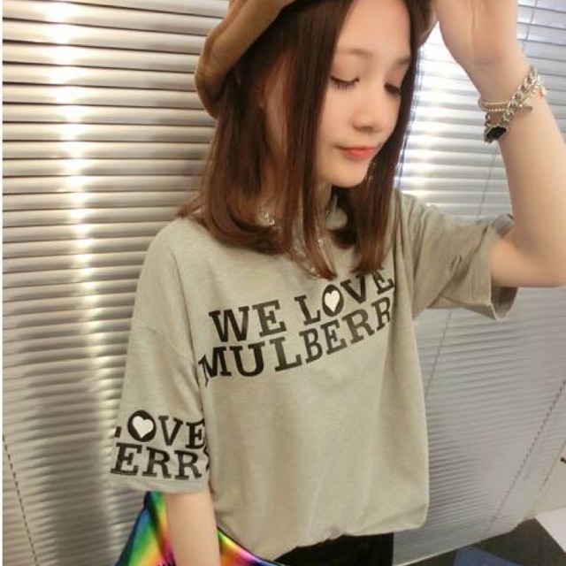 tjเสื้อแฟชั่น-คอกลม-แขนสั้น-ลาย-we-love-mulberry-สีเทา-รหัสสินค้า-jn1060-เทา