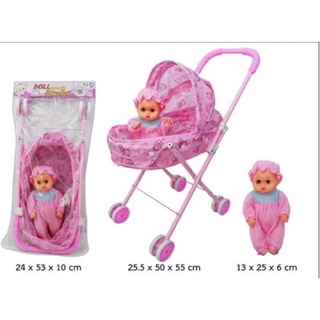 No.013029(Baby Pram)รถเข็นเด็กงานเหล็กพร้อมตุ๊กตาเด็กน้อย เปลือกตาปิดได้ (lnjo)