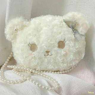 Spot 🍭🚀Soft girl lolita doll bag plush bear head messenger bag women s plush bag lolita pearl chain bear bag