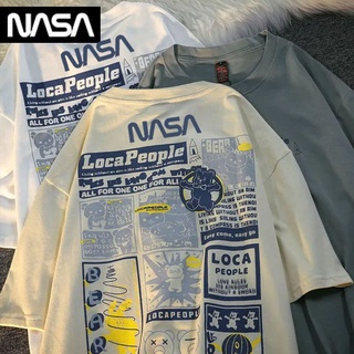 🎊 พร้อมส่ง 🎊 NASA เสื้อยืดผ้าฝ้าย 100% ฤดูร้อนชายและหญิงสไตล์ญี่ปุ่นพิมพ์ลายหลวม ๆ เสื้อเชิ้ตลำลอง