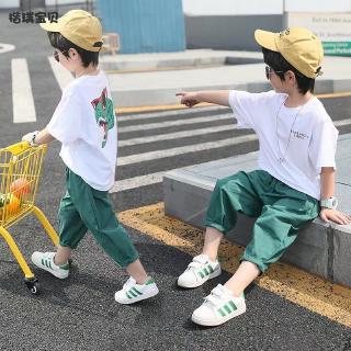 ชุดเด็กผู้ชาย 2020 เสื้อแขนสั้นและกางเกงขายาว แฟชั่นลำลอง สไตล์เกาหลี สองชิ้น