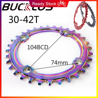 Bucklos จานหน้าจักรยาน 104BCD ทรงวงรี 30T 104 40T 42T อุปกรณ์เสริม สําหรับจักรยานเสือภูเขา 8 9 10 11 ความเร็ว