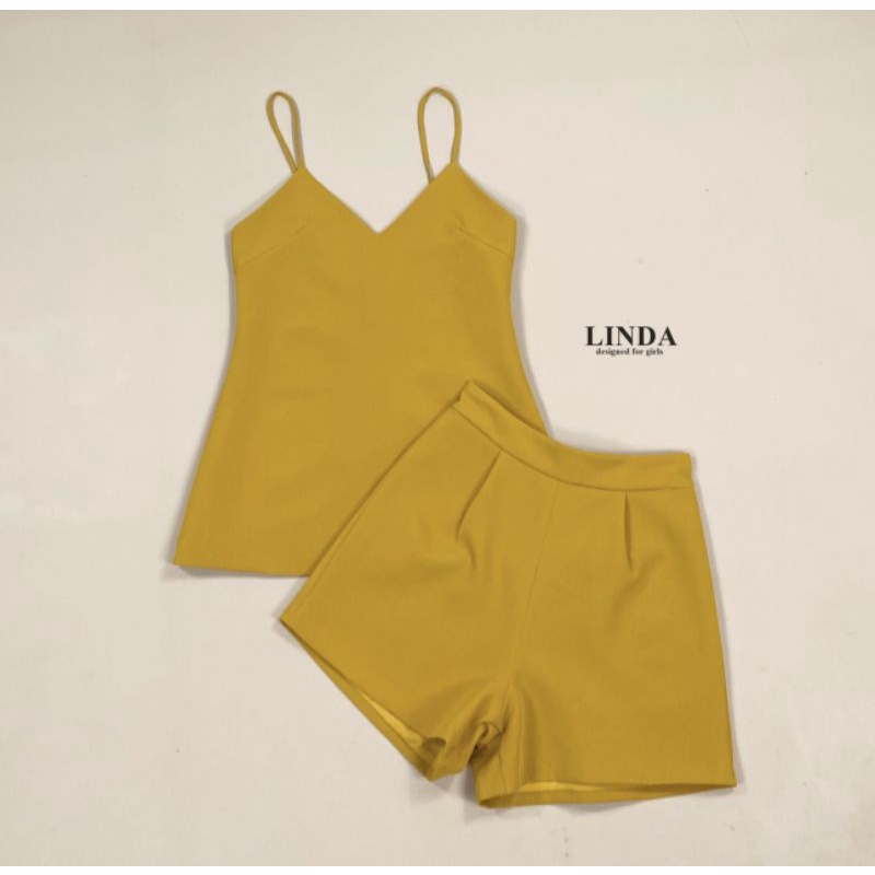 linda-set-เสื้อบวกกางเกงสีเหลืองมัสตาร์ด
