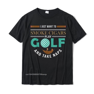 เสื้อยืดสีขาวเสื้อยืดลําลอง ผ้าฝ้าย แขนสั้น พิมพ์ลาย Smoke Cigars Play Golf สไตล์คลาสสิก สําหรับผู้ชายS-4XL