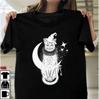 เสื้อยืด พิมพ์ลายแมว และดวงจันทร์ คุณภาพดี สไตล์ตะวันตก สําหรับผู้ชายS-5XL