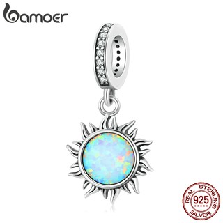 Bamoer Charms 925 Silver Sun Shape 4.5Mm Aperture Pendant With Opal Fashion Accessories Suitable For Diy Bracelet And Necklace Scc2005