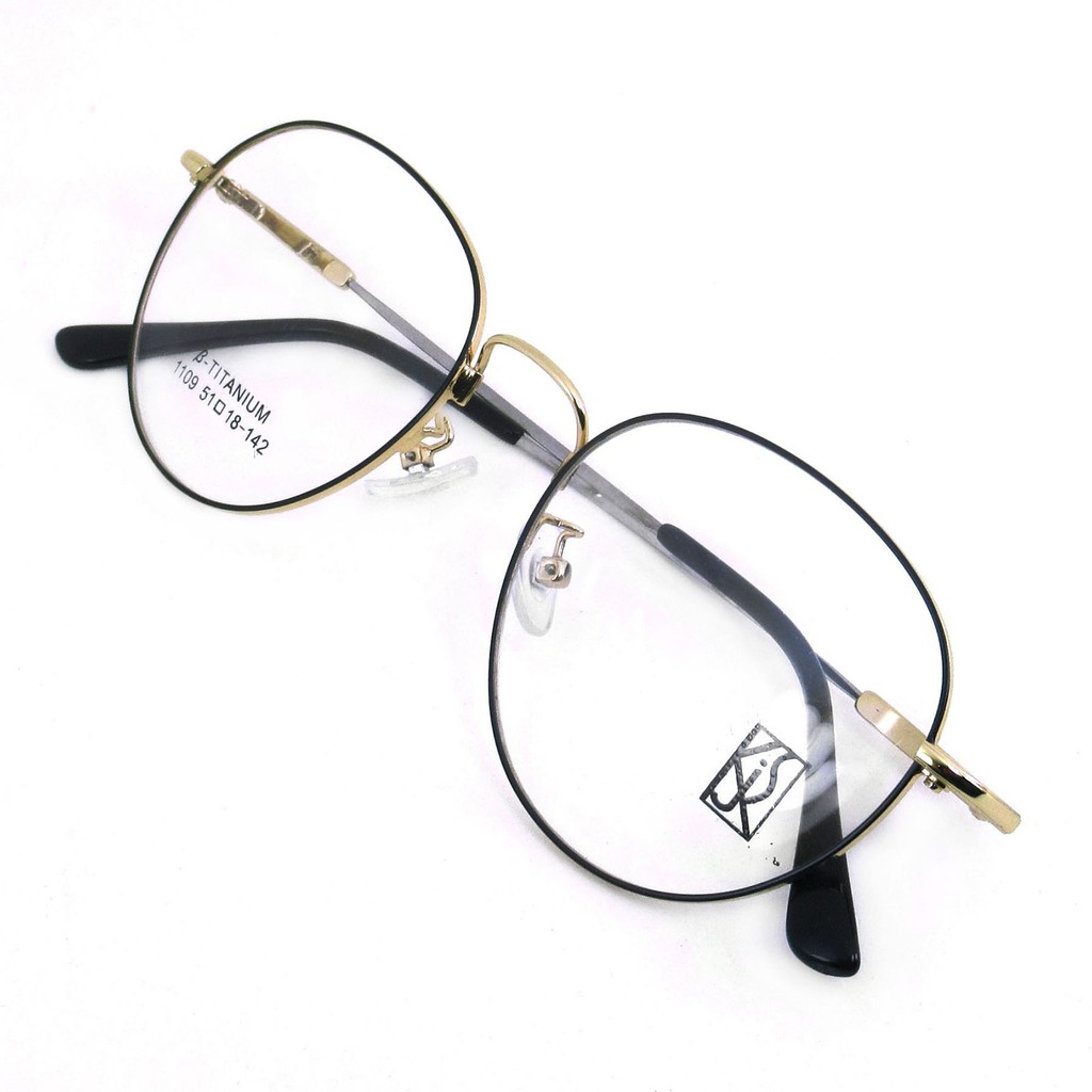 titanium-100-แว่นตา-รุ่น-1109-สีดำตัดทอง-กรอบเต็ม-ขาข้อต่อ-วัสดุ-ไทเทเนียม-สำหรับตัดเลนส์-กรอบแว่นตา-eyeglasses