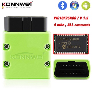 Konnwei เครื่องสแกนเนอร์ ELM327 V1.5 OBD2 KW902 บลูทูธ MINI ELM 327 OBD 2 KW902 สําหรับโทรศัพท์ Android