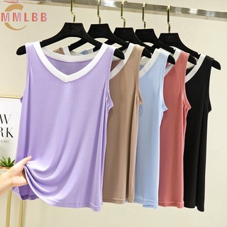 พร้อมส่ง เสื้อยืดแขนกุดลําลอง คอวี ผ้าฝ้าย ทรงหลวม แบบบาง สไตล์เกาหลี สําหรับผู้หญิง