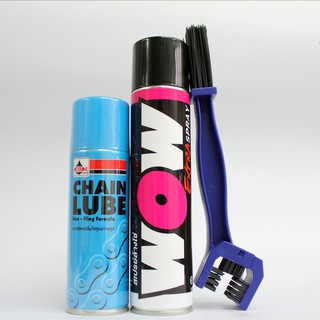 LUBE71 สเปรย์ล้างโซ่ WOW EXTRA (เล็ก) + สเปรย์หล่อลื่นโซ่ VELOIL CHAIN LUBE + แปรงขัดโซ่