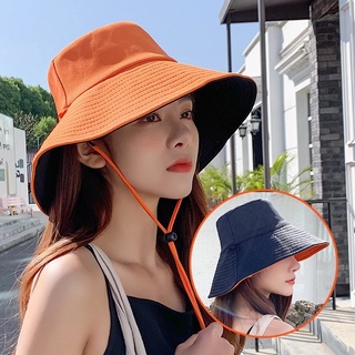 สินค้า Japanese Style Women Summer Double Sided Reversible Lace Up Sun Shade Fisherman Hat