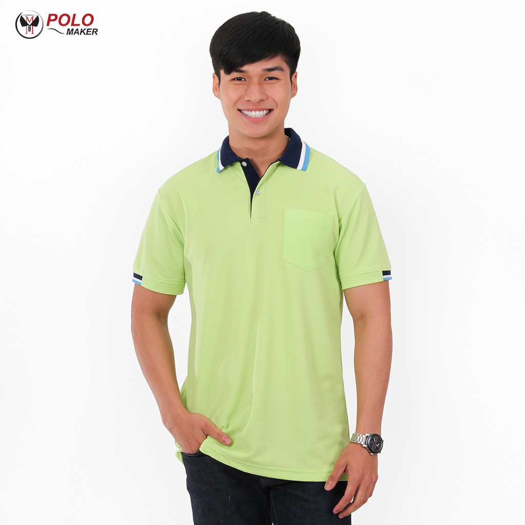 ภาพหน้าปกสินค้าเสื้อโปโล สีเขียว ปกน้ำเงิน PK110 - Polomaker จากร้าน pmkpolomaker บน Shopee