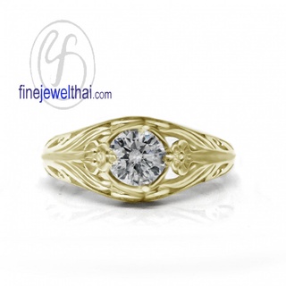 Finejewelthai-แหวนวินเทจ-แหวนเพชร-แหวนเงิน-เพชรสังเคราะห์-เงินแท้925-Vintage-Diamond-CZ-Silver-Ring-R1316cz-g/ pg