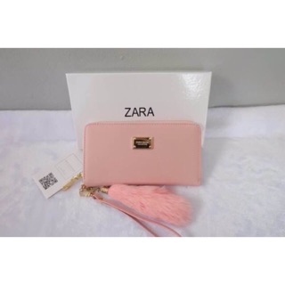 Zara wallet bag หนัง saffiano (ชมพู)