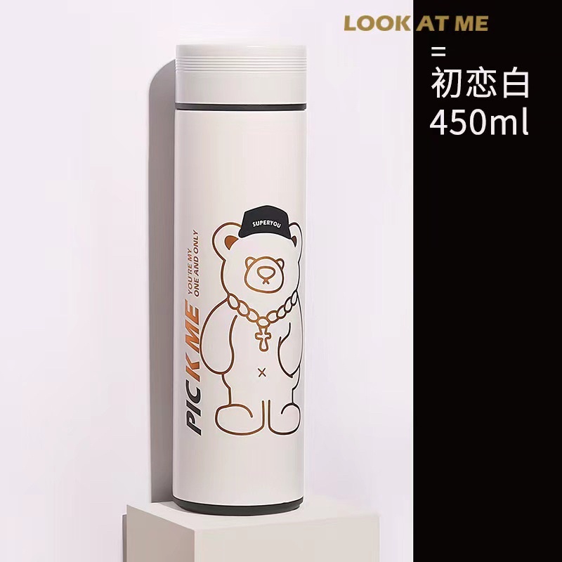 พร้อมส่ง-กระบอกน้ำลายหมีมาใหม่2021-กระบอกน้ำเก็บความร้อน-เย็น-กระติกสีน่ารัก-ความจุ450ml