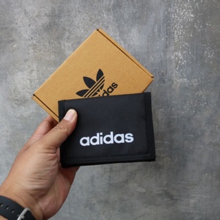 Adidas TRIFOLD กระเป๋าสตางค์ สีดํา พร้อมสายคล้อง สําหรับผู้หญิง