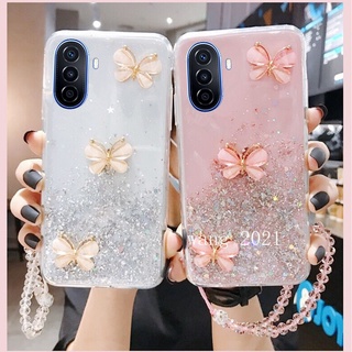 New Phone Case เคสโทรศัพท Huawei Nova Y70 เคส Casing Glitter Dimensional Cute Butterfly with Hanging Bead Fashion Soft Case