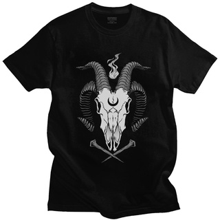 เสื้อยืดผ้าฝ้ายพิมพ์ลายขายดี เสื้อยืดแขนสั้น พิมพ์ลายหัวกะโหลก Baphomet แฟชั่นสําหรับผู้ชาย