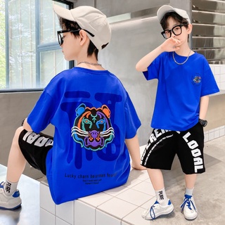 ✨Coco✨ชุดเด็กผู้ชายฤดูร้อนปี2022เสื้อผ้าฤดูร้อนสำหรับเด็กวัยกลางและเด็กโตแบบใหม่เสื้อผ้าแฟชั่นและแฟชั่นสำหรับเด็กผู้ชาย