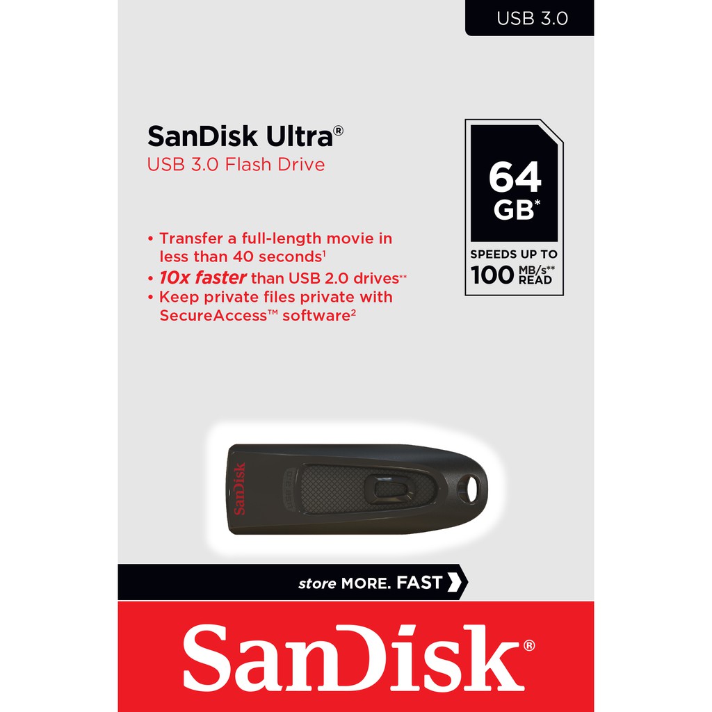 ภาพสินค้าSanDisk Ultra USB 3.0 64GB, USB3.0,อ่าน 100MB/s (SDCZ48_064G_U46, Black) จากร้าน sandisk_thailand_officialshop บน Shopee ภาพที่ 1