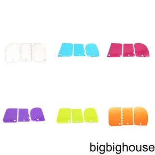 [Biho] 3PCS/Set Reusable Colorful Plastic Multifunctional Irregular Teeth Edge DIY Cream Scraper Kit Cake Mold Tools