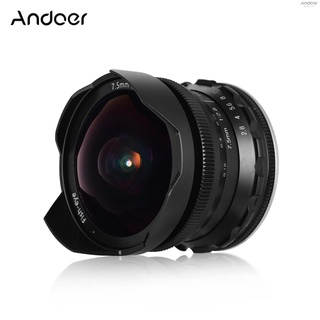Andoer เลนส์ฟิชอาย โฟกัสแมนนวล 7.5 มม. F2.8 180° เลนส์เมาท์ E มุมกว้างพิเศษ สําหรับกล้อง Sony APS-C ILDC A6600 A6100 A6400 A6500 A6300 A6000 5100